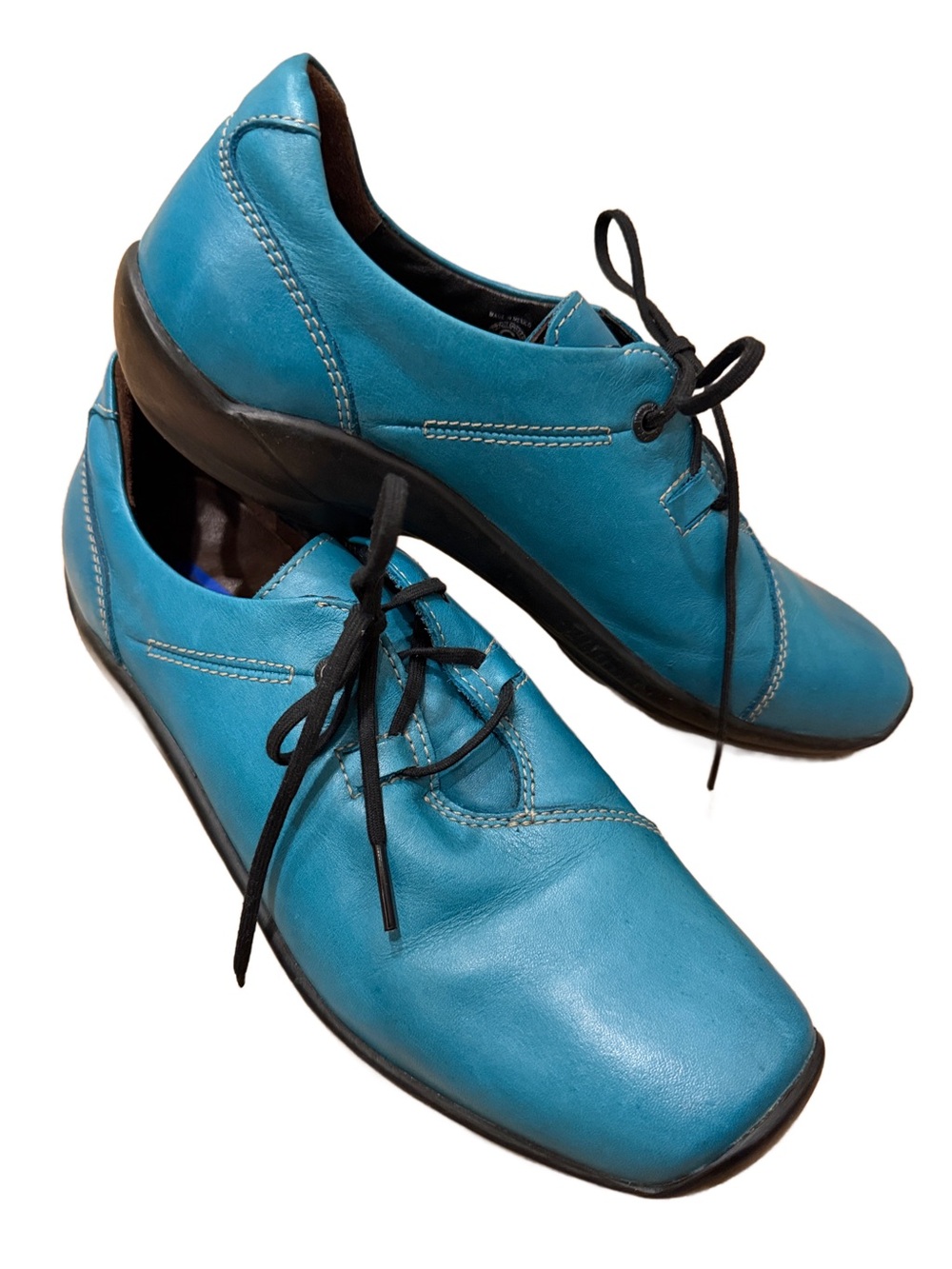 Wolky Rosa Leather Comfort Oxfords Peacock Teal Blue Size 42 / US 11 EUC